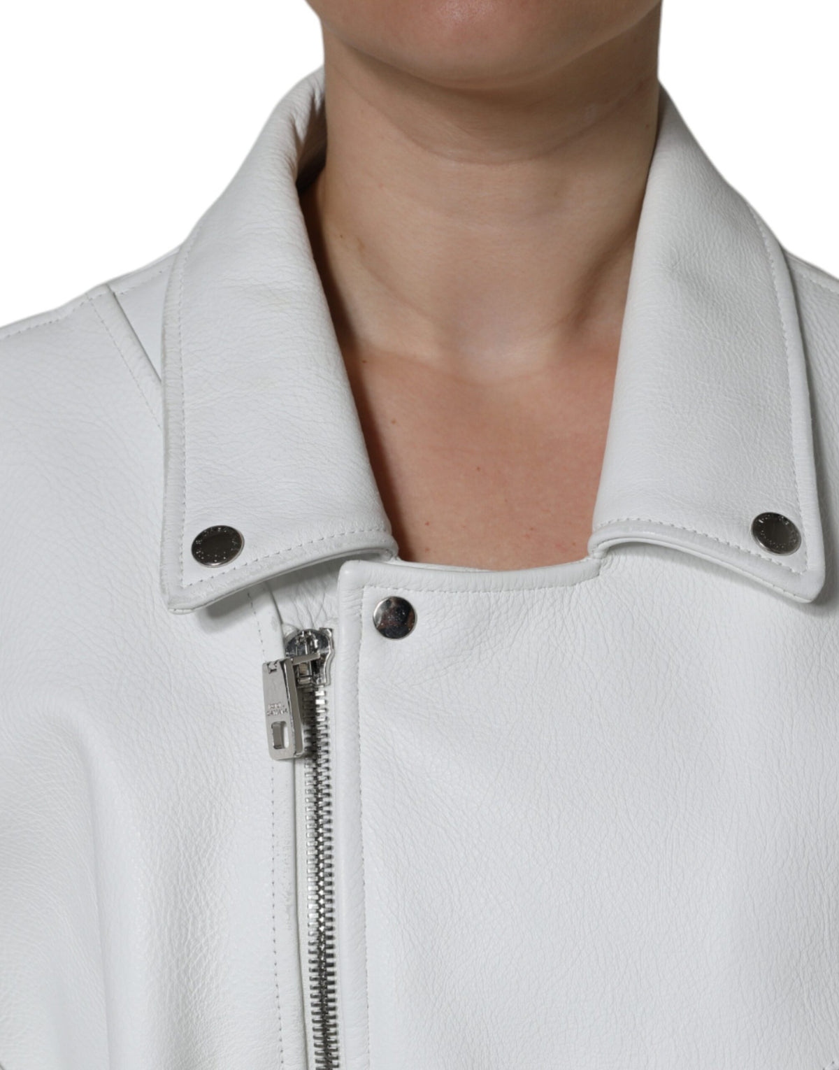 Dolce & Gabbana White Lambskin Leather Biker Jacket