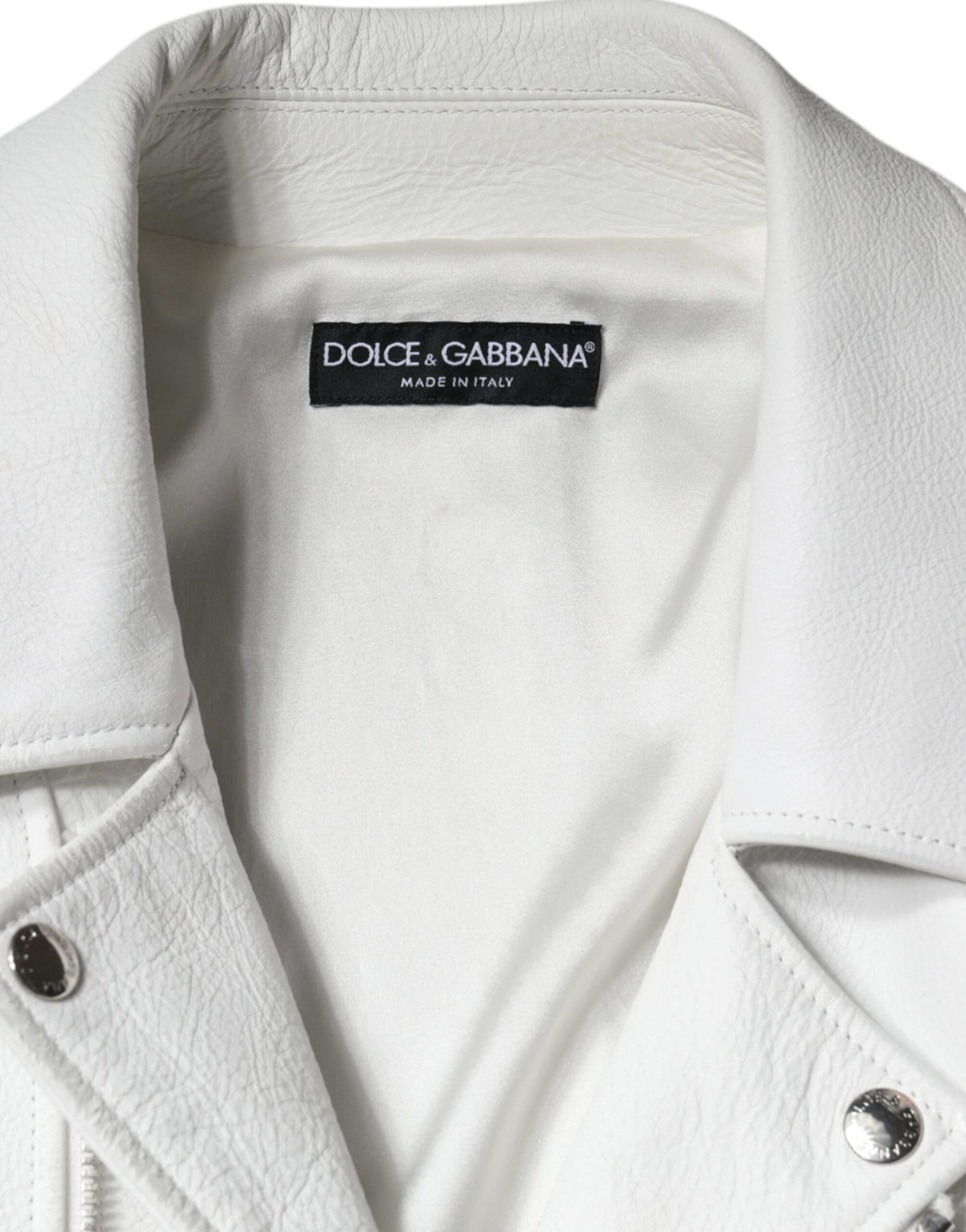 Dolce & Gabbana White Lambskin Leather Biker Jacket