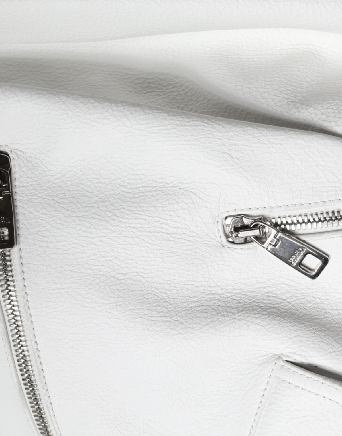 Dolce & Gabbana White Lambskin Leather Biker Jacket