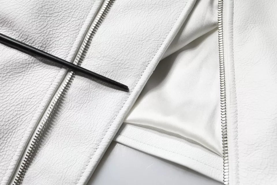 Dolce & Gabbana White Lambskin Leather Biker Jacket