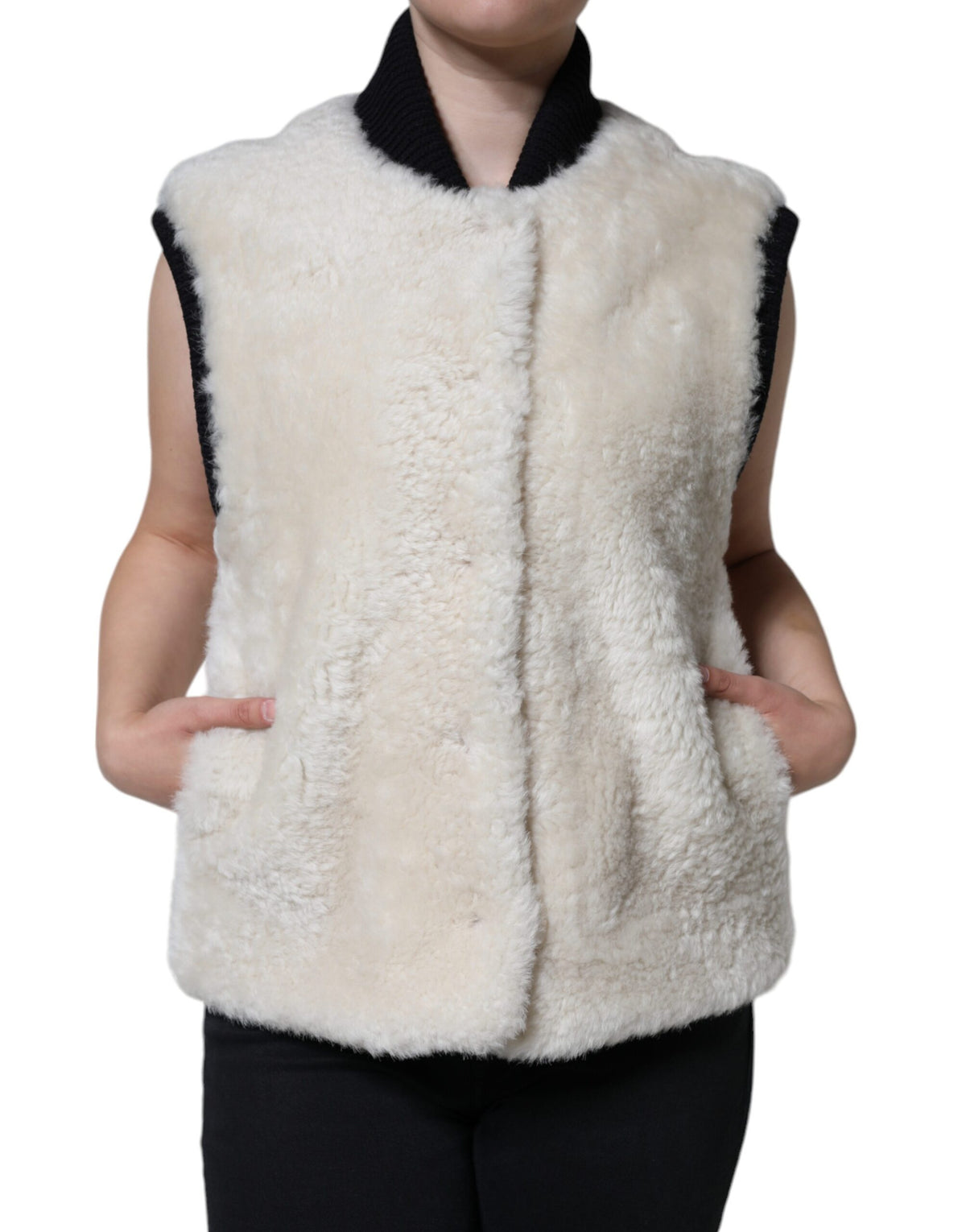 Burberry White WARRENFORD Shearling Leather Vest Jacket