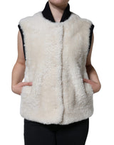 Burberry White WARRENFORD Shearling Leather Vest Jacket