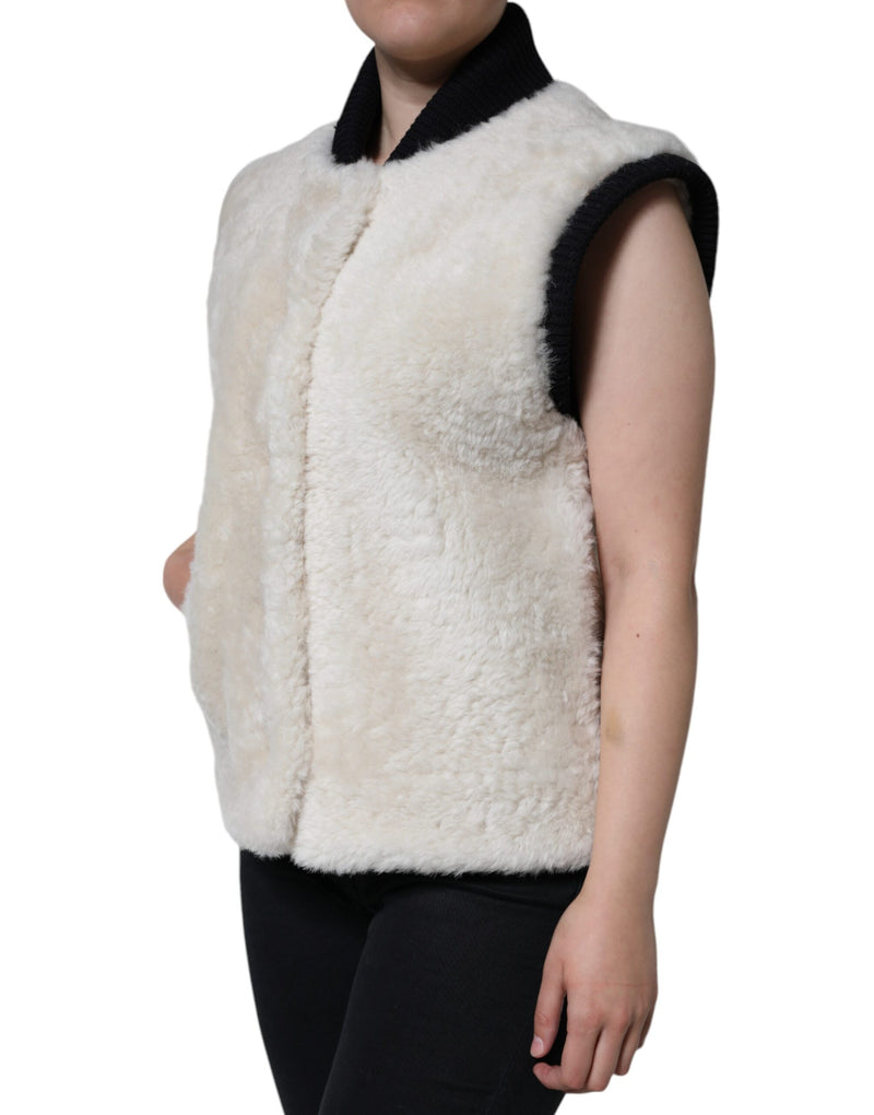 Burberry White WARRENFORD Shearling Leather Vest Jacket