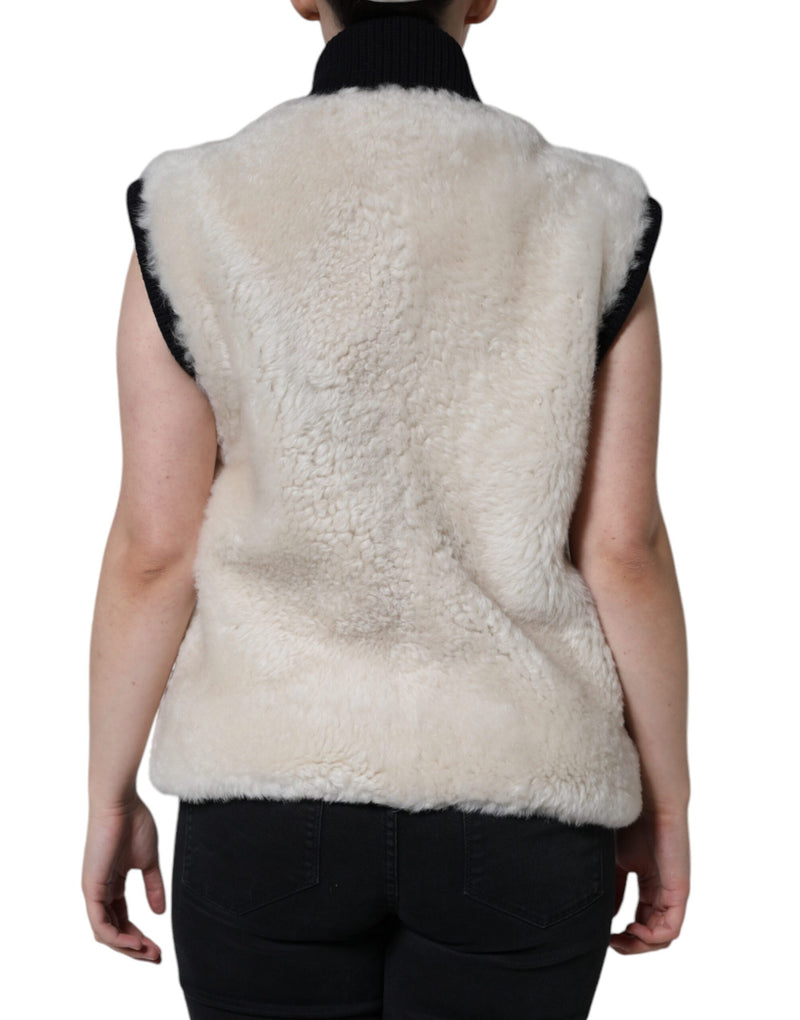 Burberry White WARRENFORD Shearling Leather Vest Jacket