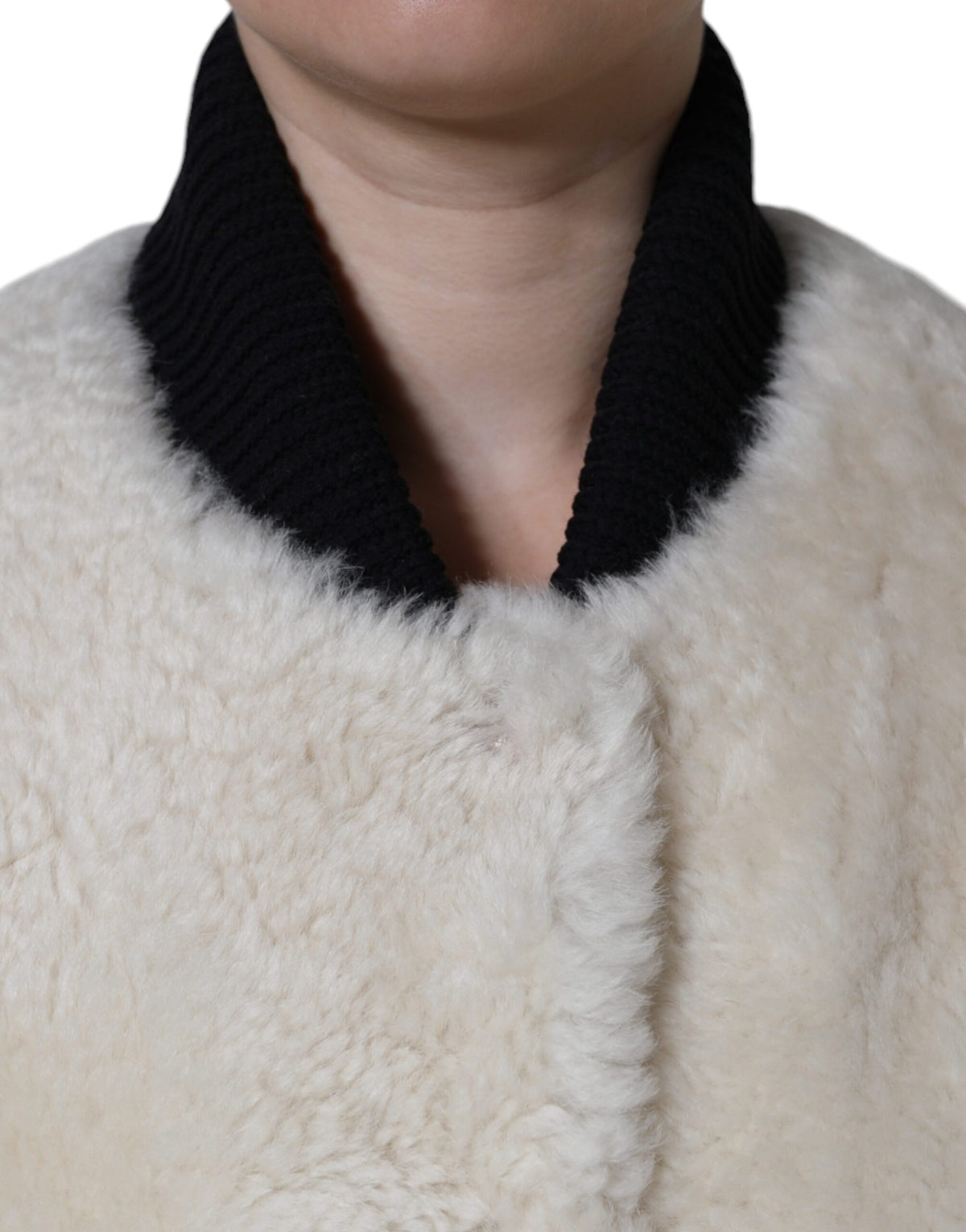 Burberry White WARRENFORD Shearling Leather Vest Jacket