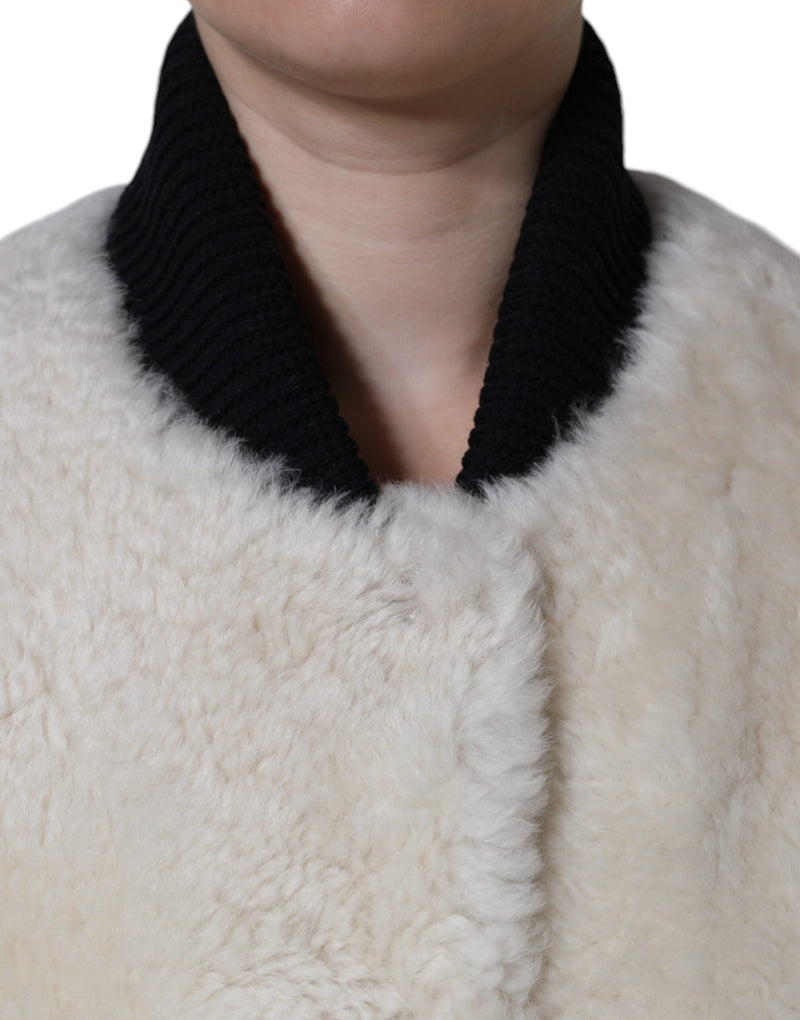 Burberry White WARRENFORD Shearling Leather Vest Jacket