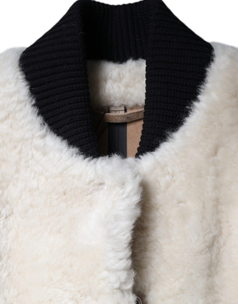Burberry White WARRENFORD Shearling Leather Vest Jacket