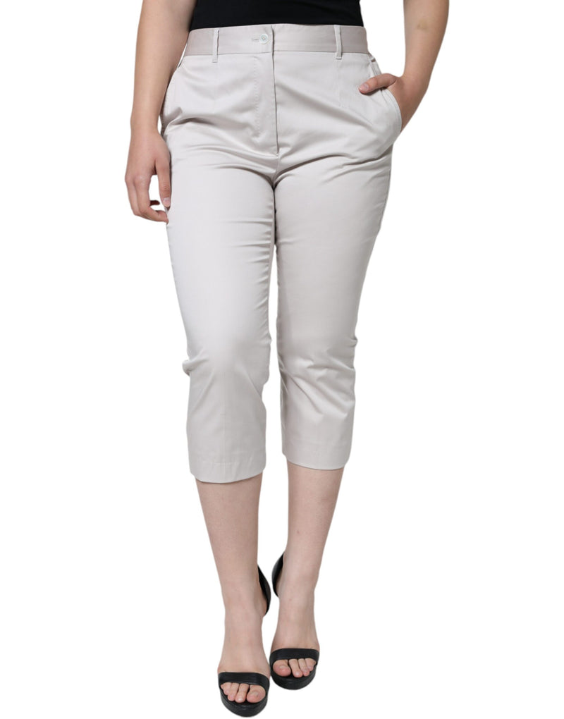 Dolce & Gabbana White Cotton Mid Waist Cropped Pants