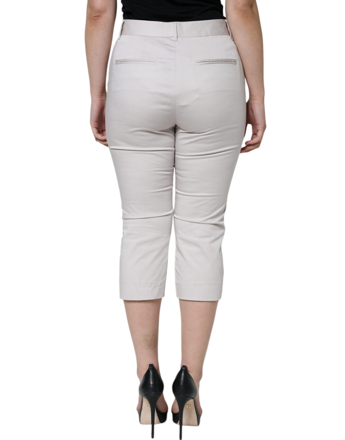 Dolce & Gabbana White Cotton Mid Waist Cropped Pants