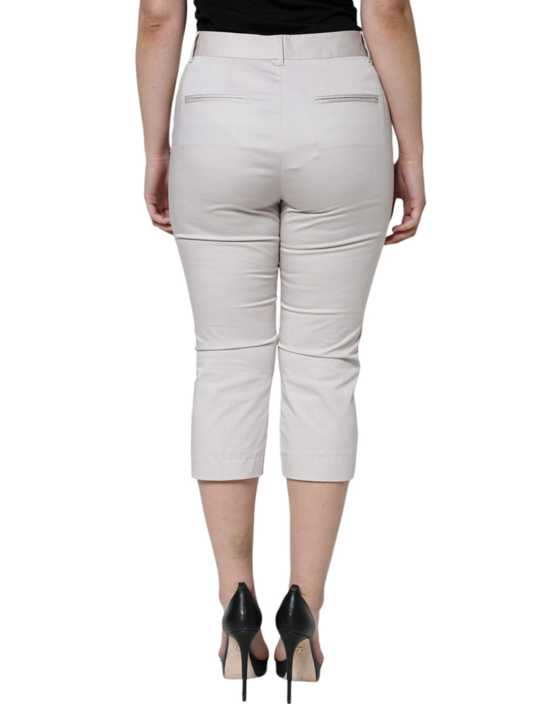 Dolce & Gabbana White Cotton Mid Waist Cropped Pants