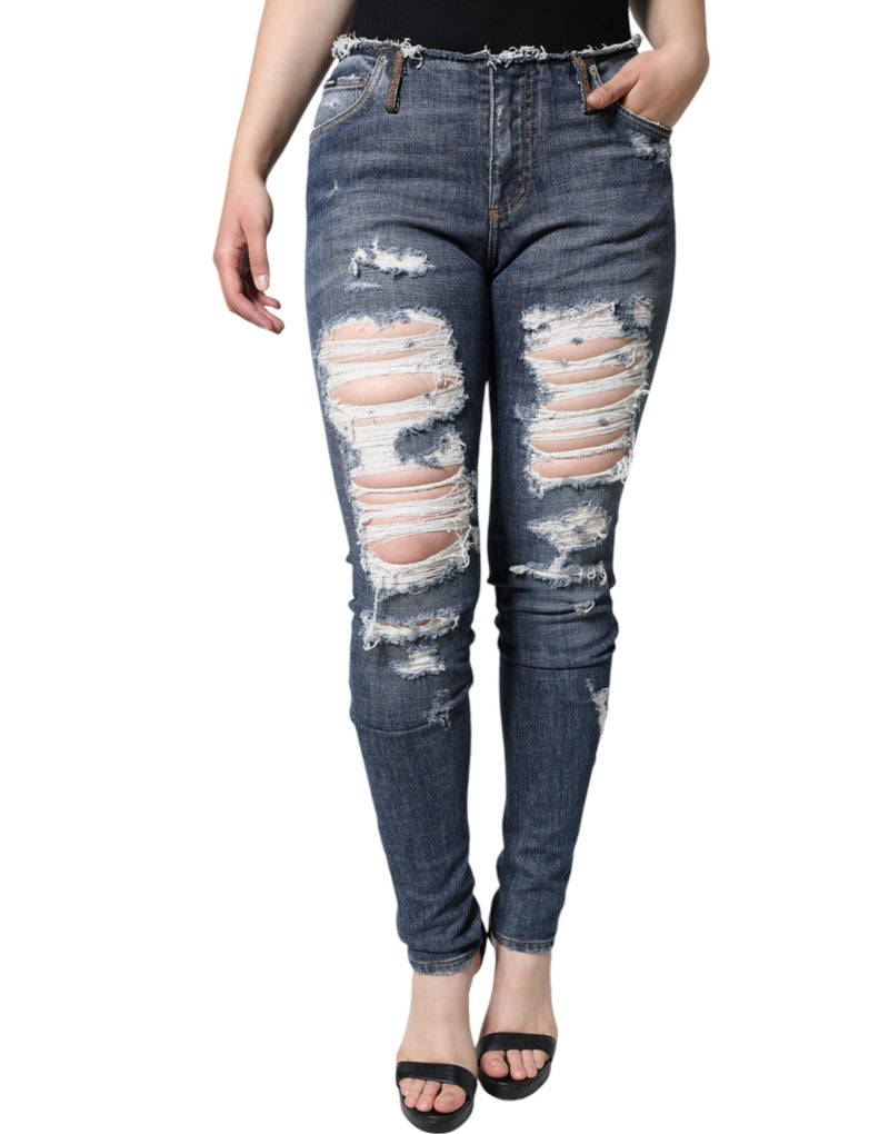 Dolce & Gabbana Jeans Skinny Tissés Tachetés en Coton Bleu