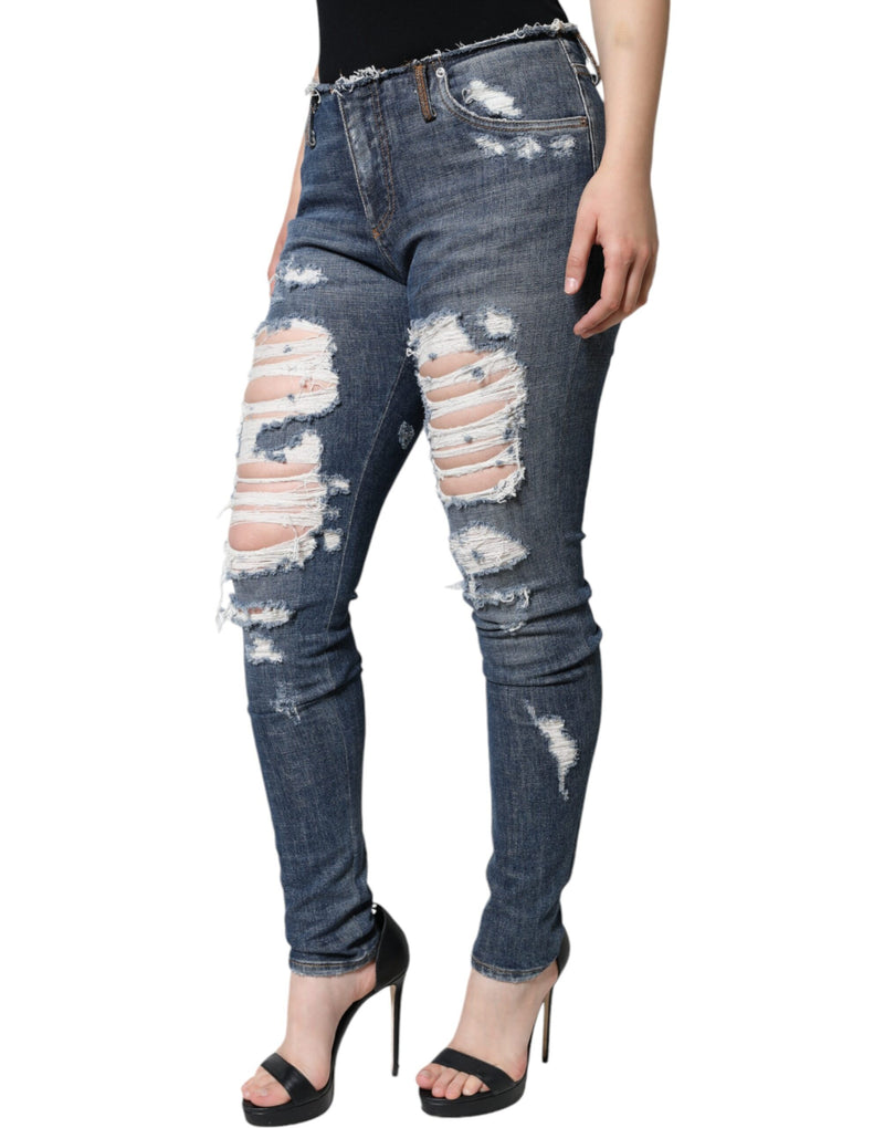 Dolce & Gabbana Jeans Skinny Tissés Tachetés en Coton Bleu