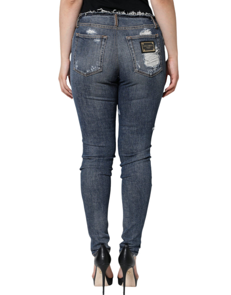 Dolce & Gabbana Jeans Skinny Tissés Tachetés en Coton Bleu