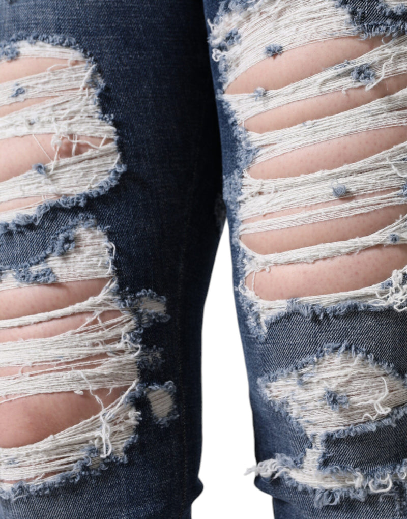 Dolce & Gabbana Jeans Skinny Tissés Tachetés en Coton Bleu