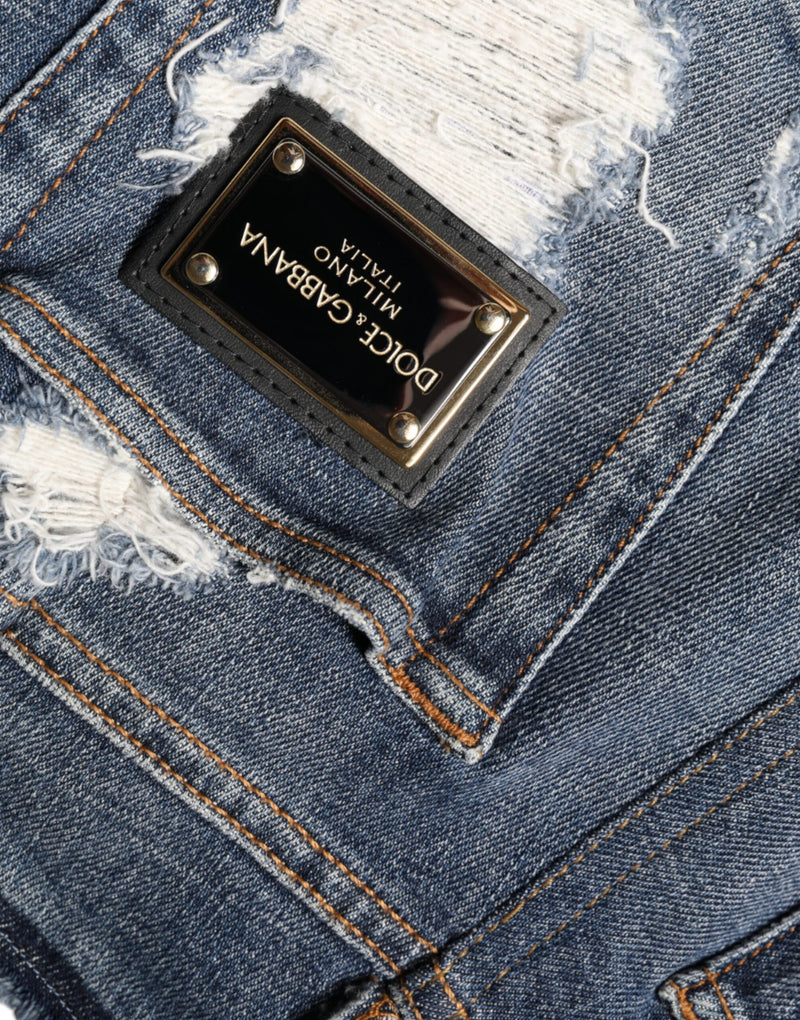 Dolce & Gabbana Jeans Skinny Tissés Tachetés en Coton Bleu