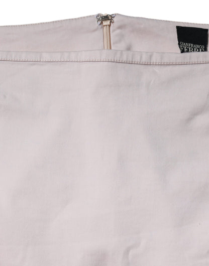 Jupe crayon taille mi-hauteur en coton extensible beige GF Ferre