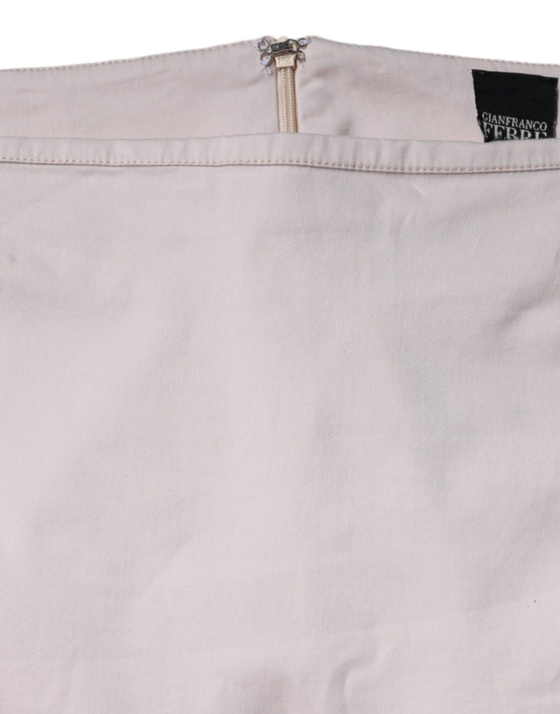 GF Ferre Jupe Crayon Beige en Coton Élastique Taille Mi-haute