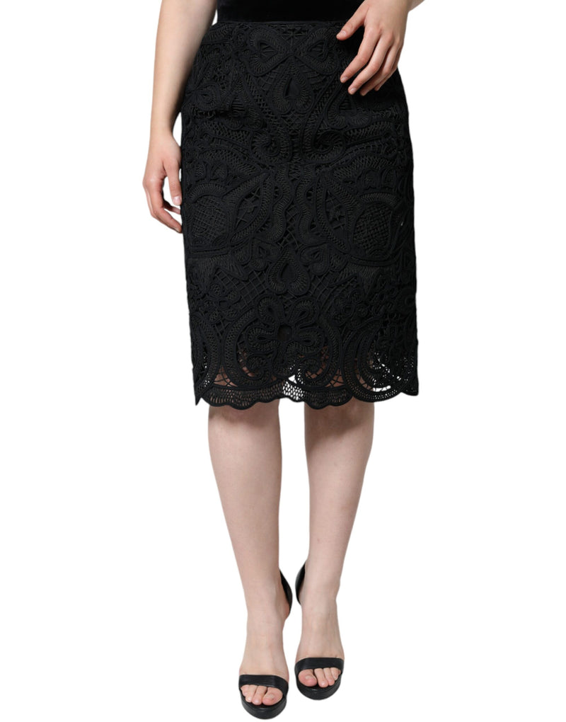 Dolce & Gabbana Jupe Crayon Taille Haute en Dentelle Florale Noire