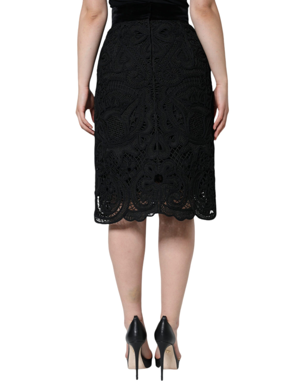 Dolce & Gabbana Jupe Crayon Taille Haute en Dentelle Florale Noire