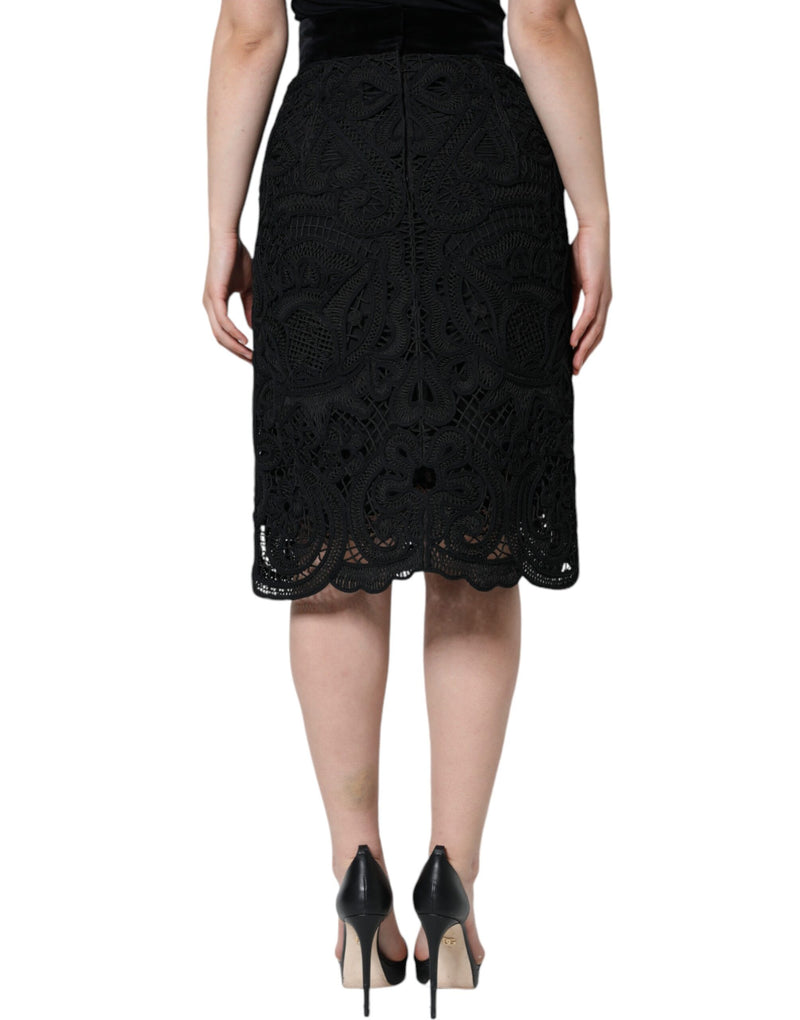 Dolce & Gabbana Jupe Crayon Taille Haute en Dentelle Florale Noire