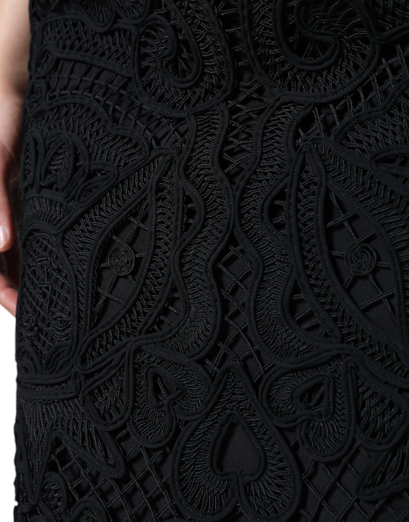 Dolce & Gabbana Jupe Crayon Taille Haute en Dentelle Florale Noire