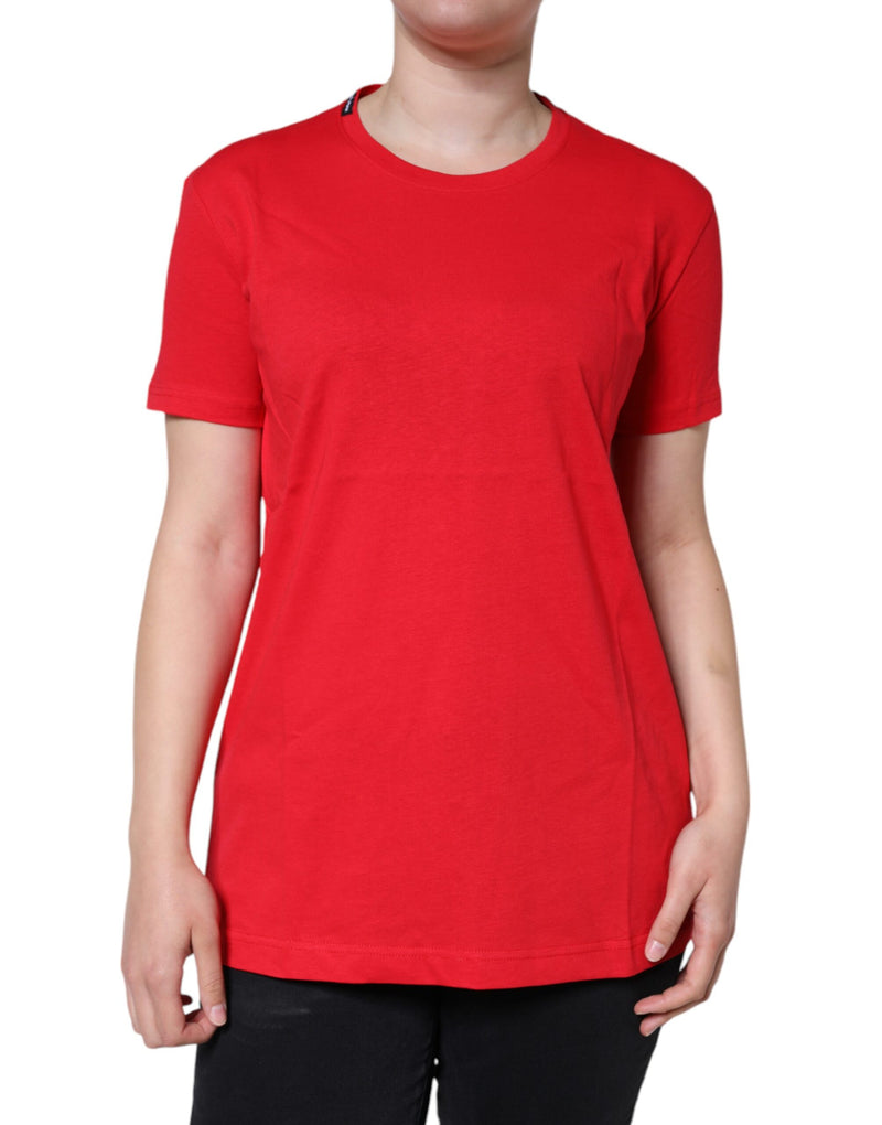 Dolce & Gabbana T-Shirt Rouge en Coton à Col Rond et Manches Courtes