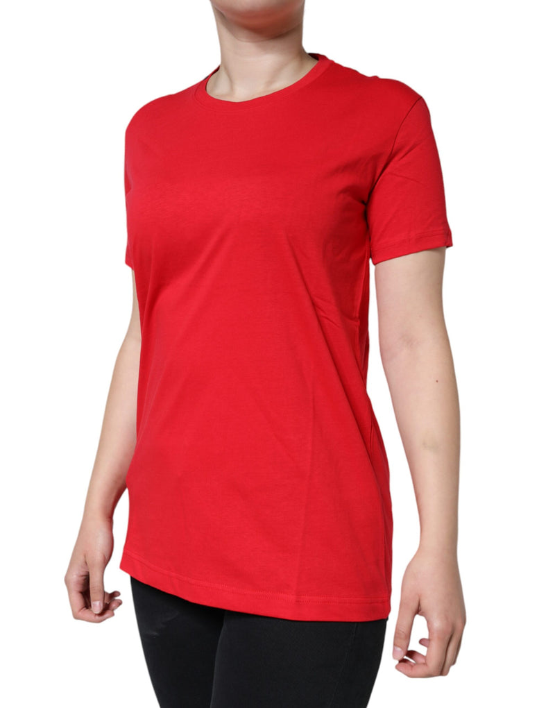 Dolce & Gabbana T-Shirt Rouge en Coton à Col Rond et Manches Courtes