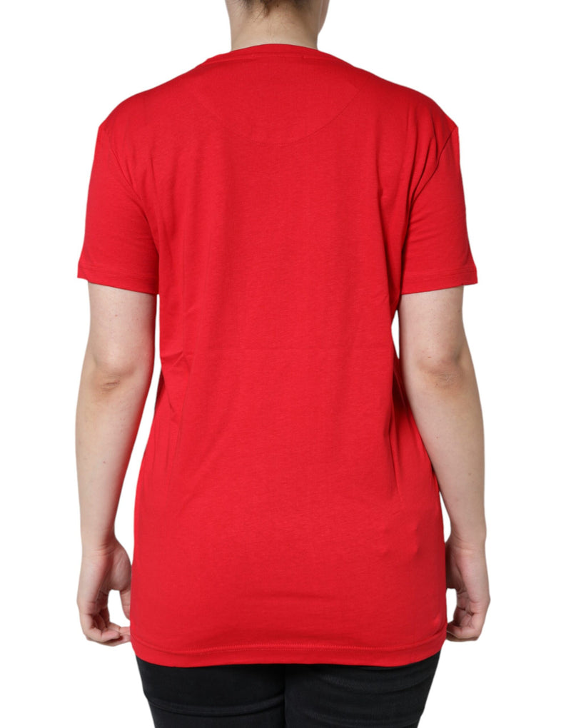 Dolce & Gabbana T-Shirt Rouge en Coton à Col Rond et Manches Courtes