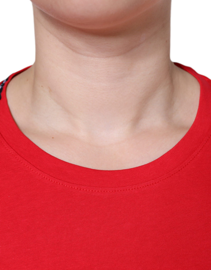 Dolce & Gabbana T-Shirt Rouge en Coton à Col Rond et Manches Courtes