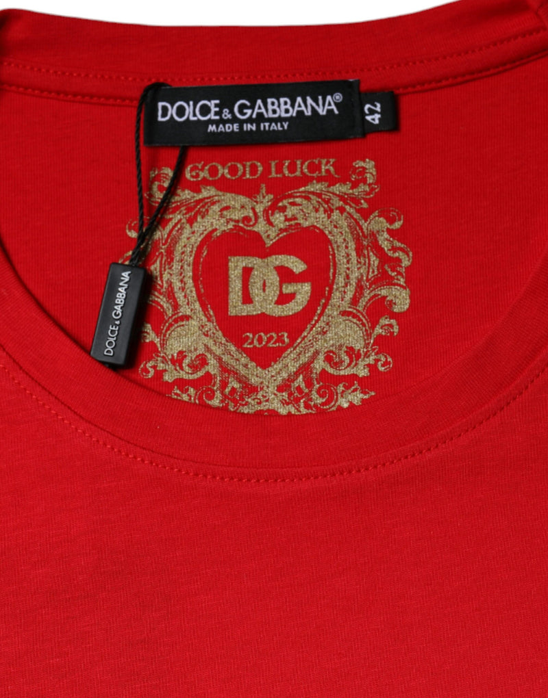 Dolce & Gabbana T-Shirt Rouge en Coton à Col Rond et Manches Courtes