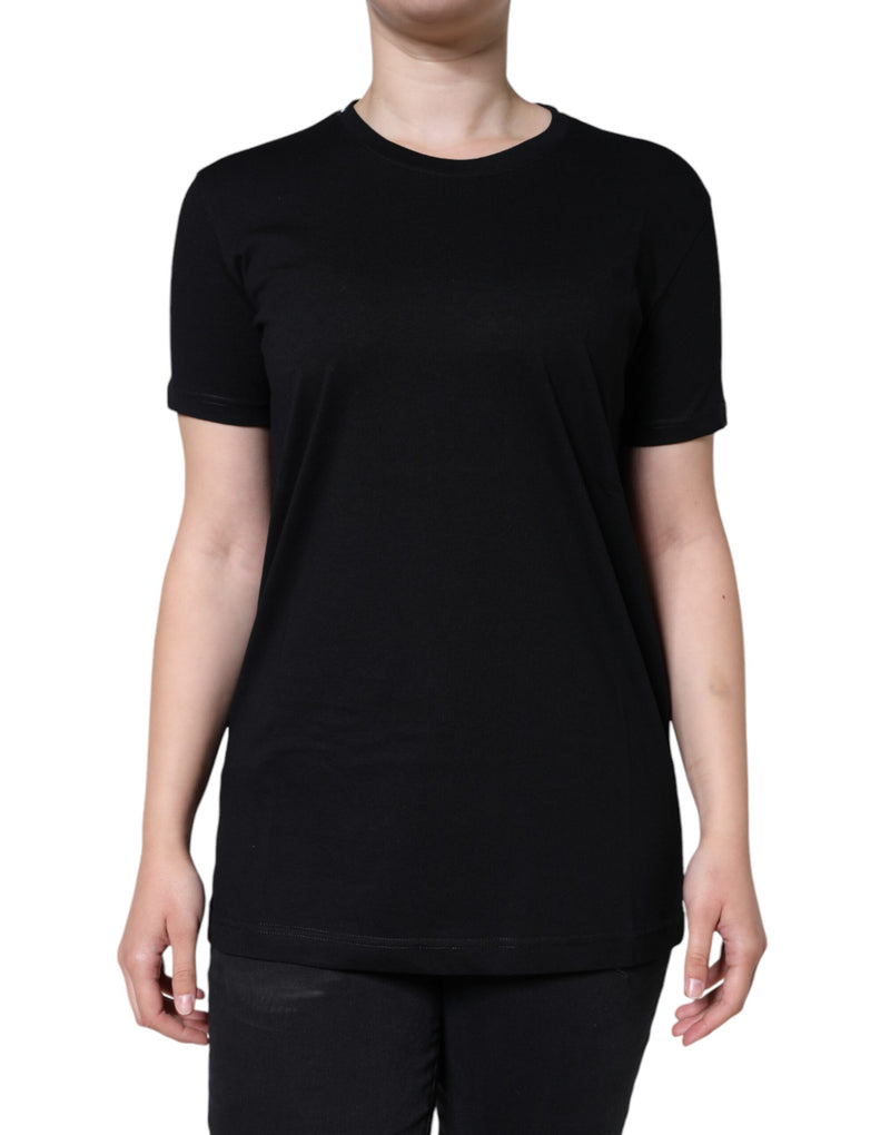 Dolce & Gabbana T-shirt Noir en Coton à Col Rond et Manches Courtes