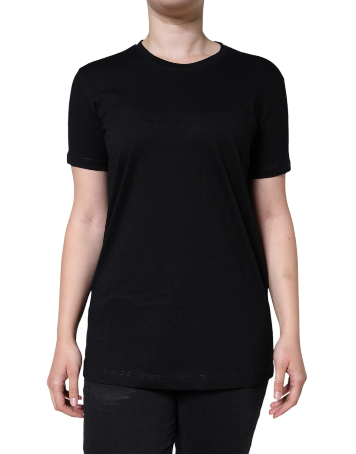 Dolce & Gabbana T-shirt Noir en Coton à Col Rond et Manches Courtes