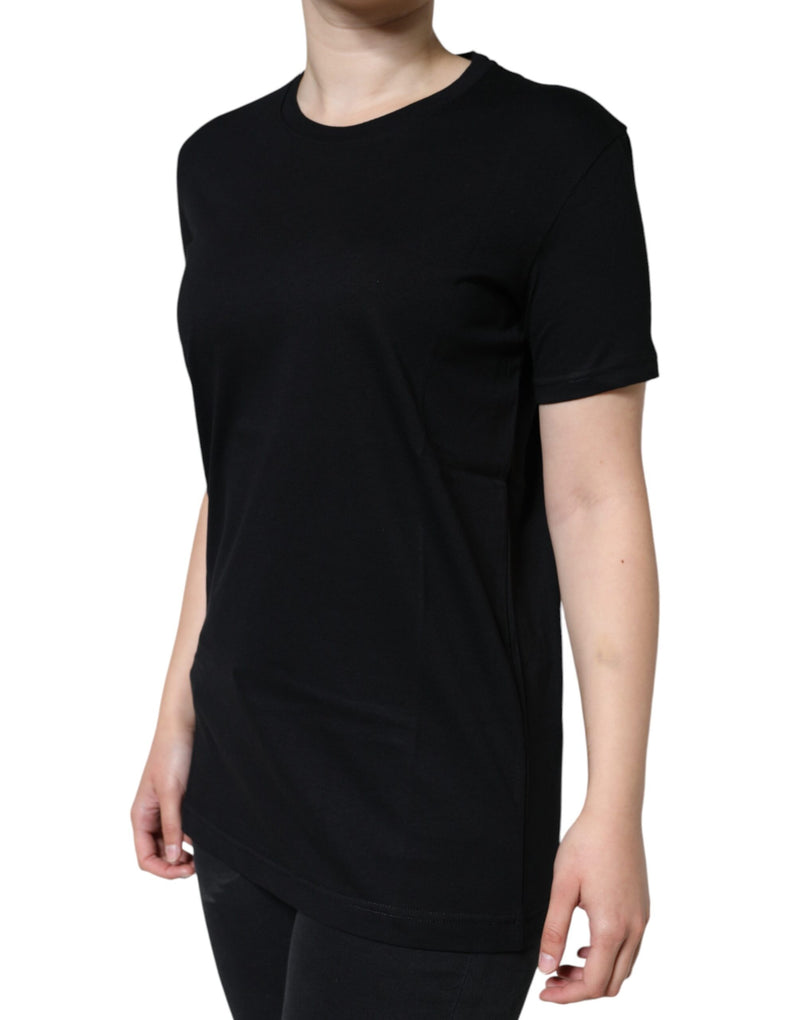 Dolce & Gabbana T-shirt Noir en Coton à Col Rond et Manches Courtes