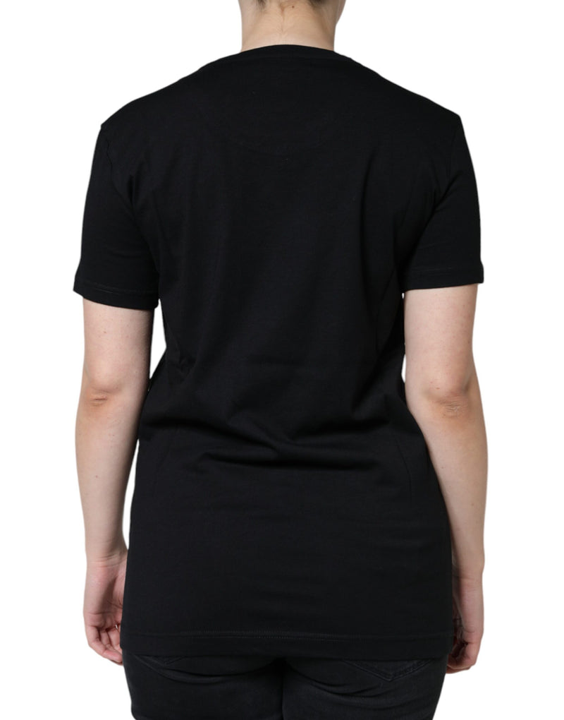 Dolce & Gabbana T-shirt Noir en Coton à Col Rond et Manches Courtes