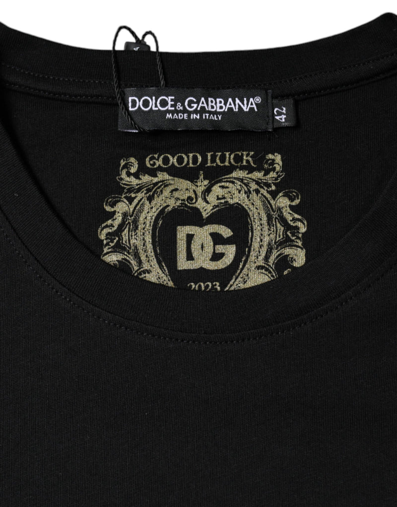Dolce & Gabbana T-shirt Noir en Coton à Col Rond et Manches Courtes