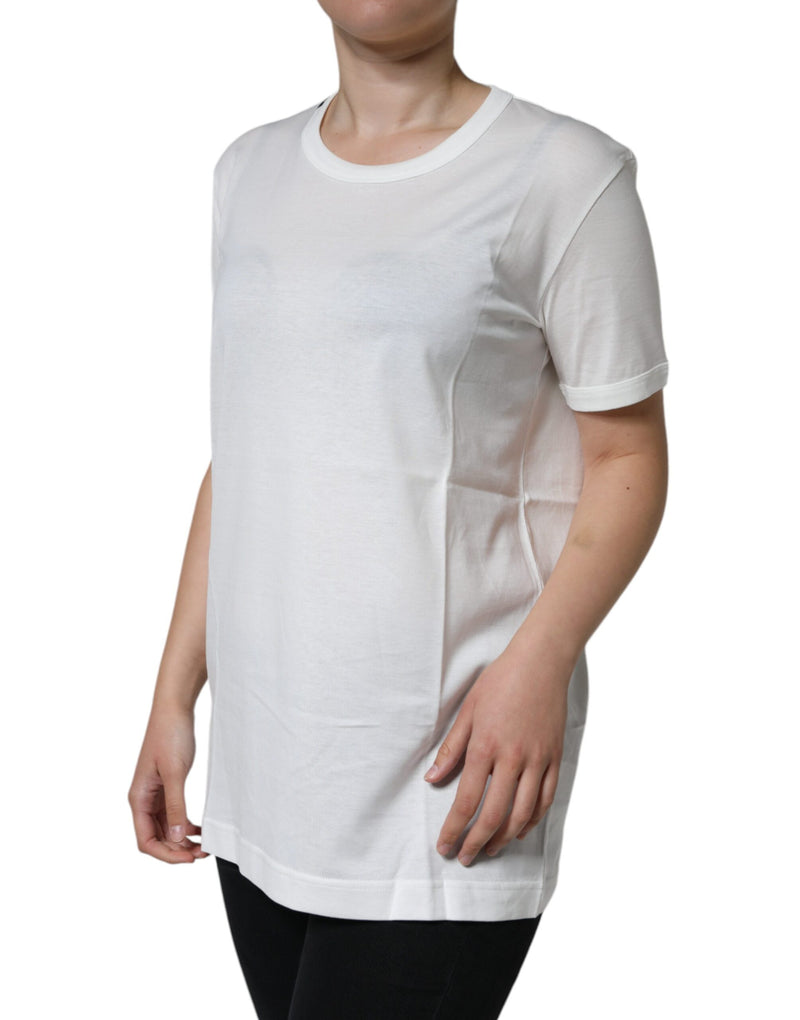 Dolce & Gabbana T-shirt en Coton Blanc à Col Rond et Manches Courtes