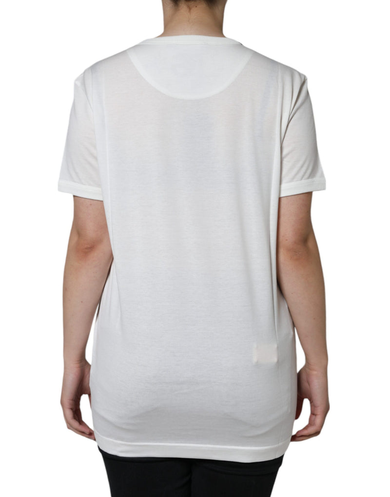 Dolce & Gabbana T-shirt en Coton Blanc à Col Rond et Manches Courtes
