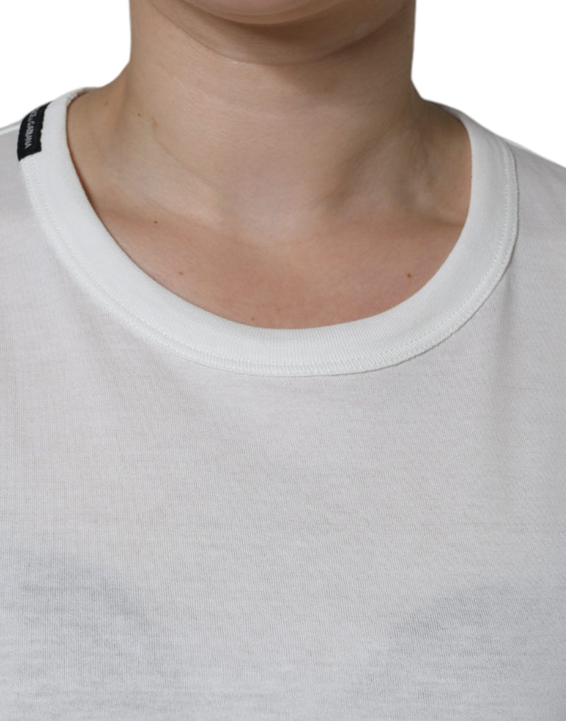 Dolce & Gabbana T-shirt en Coton Blanc à Col Rond et Manches Courtes