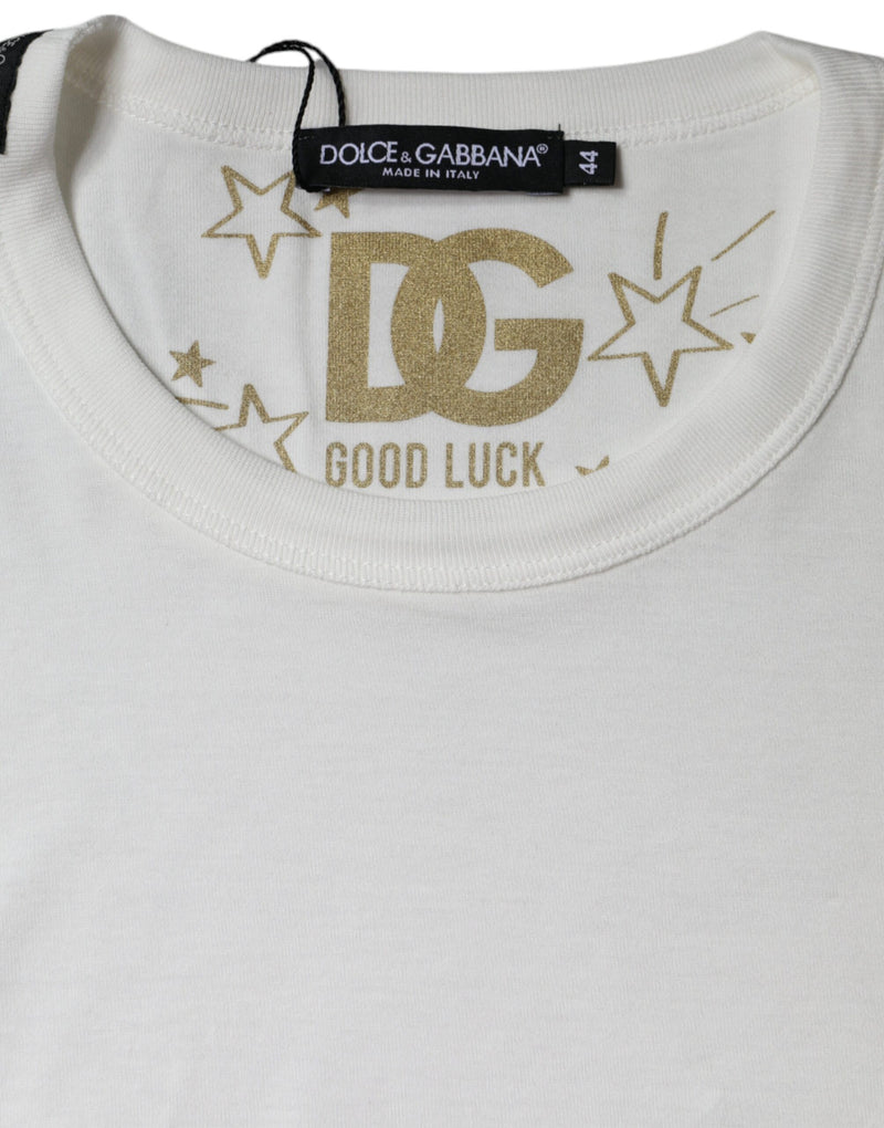 Dolce & Gabbana T-shirt en Coton Blanc à Col Rond et Manches Courtes