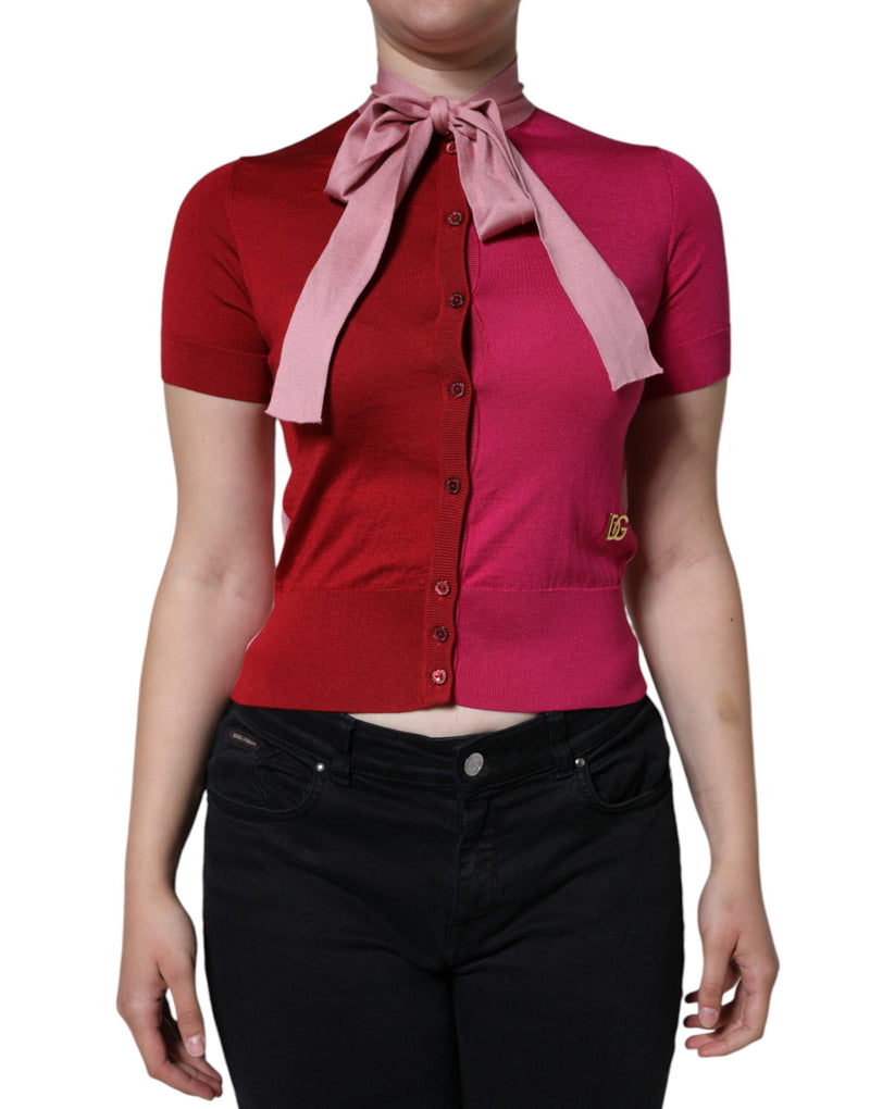 Dolce & Gabbana Pull Rose à Manches Courtes avec Col Ascot