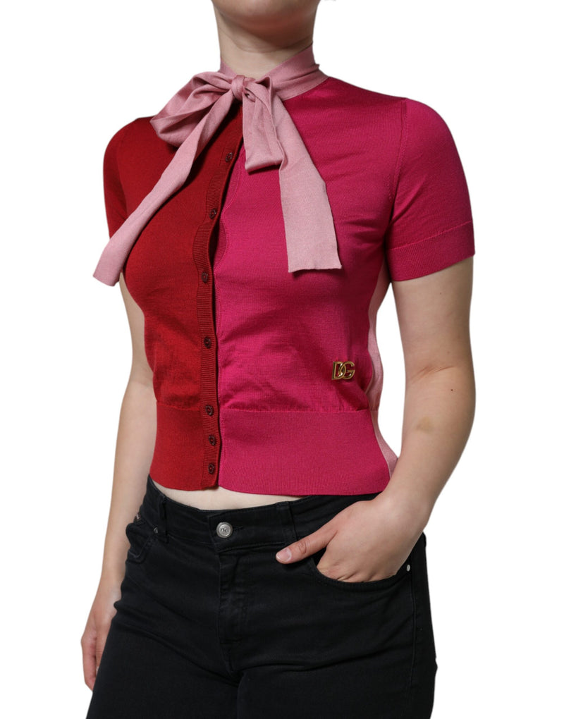 Dolce & Gabbana Pull Rose à Manches Courtes avec Col Ascot