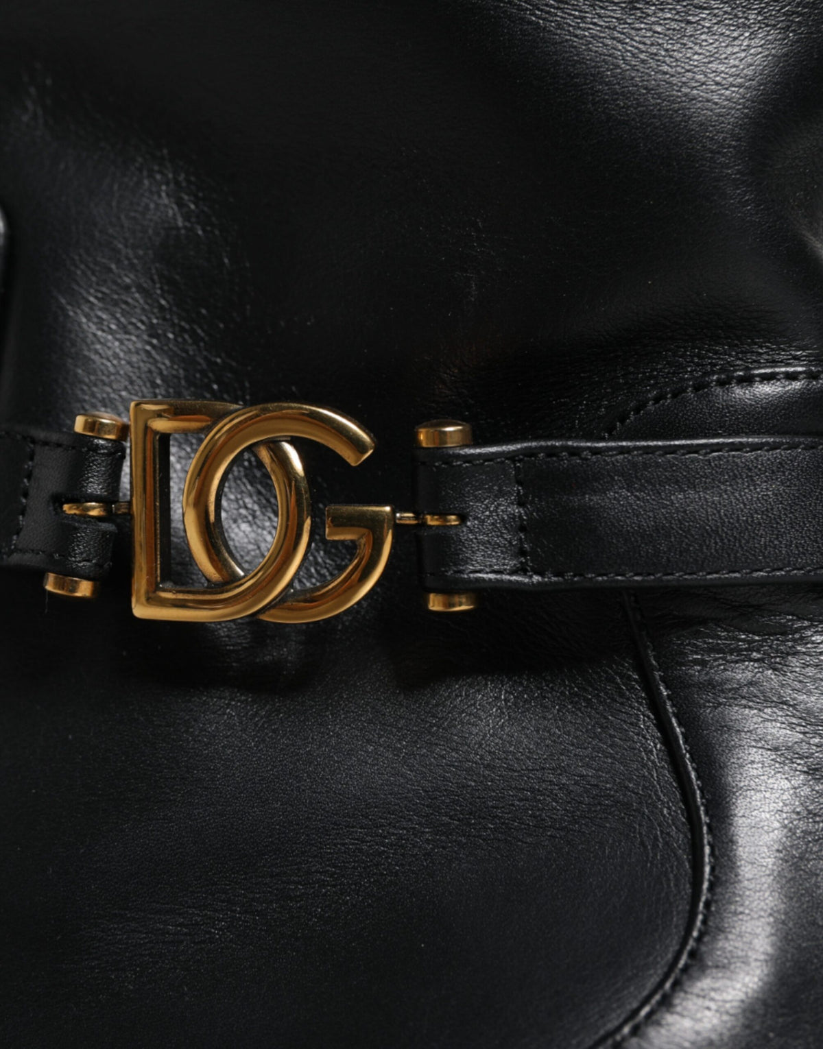 Dolce & Gabbana Black Leather Logo Mid Calf Boots