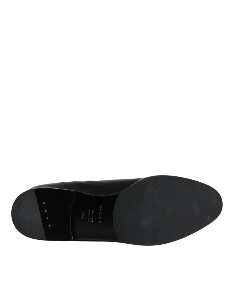 Dolce & Gabbana Black Leather Logo Mid Calf Boots