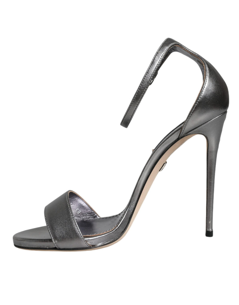 Dolce & Gabbana KEIRA Sandals - Silver Heels with Ankle Strap