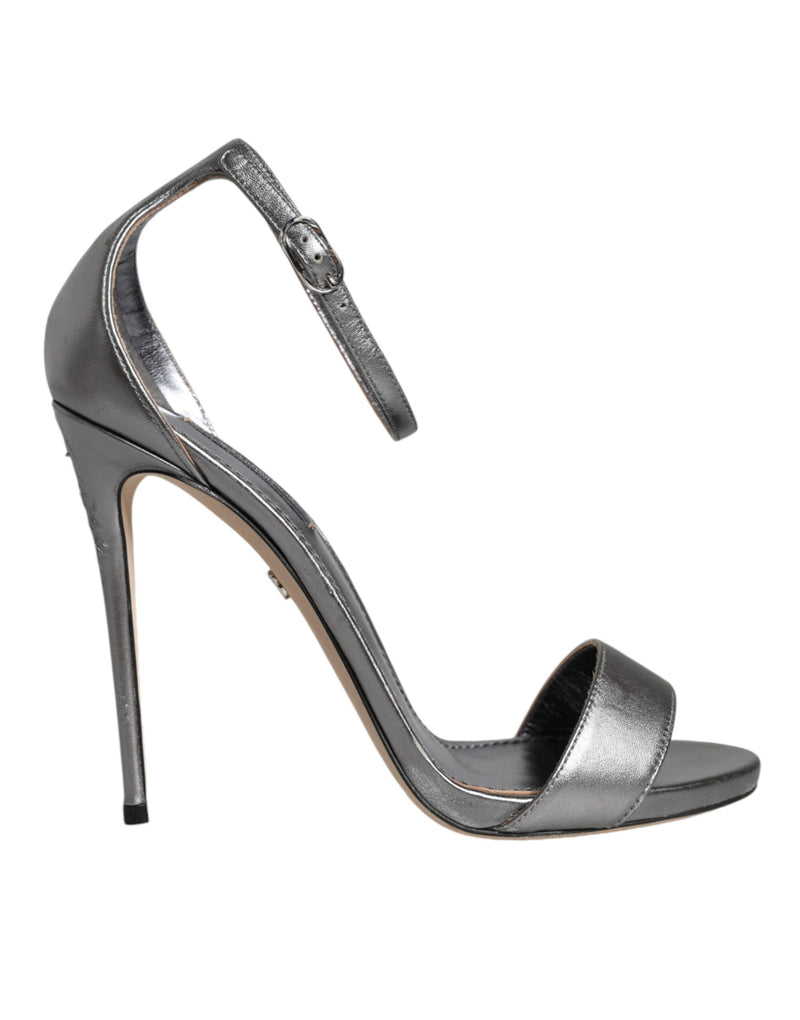 Dolce & Gabbana KEIRA Sandals - Silver Heels with Ankle Strap