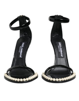 Sandales Dolce & Gabbana Keira en cuir noir avec perles synthétiques