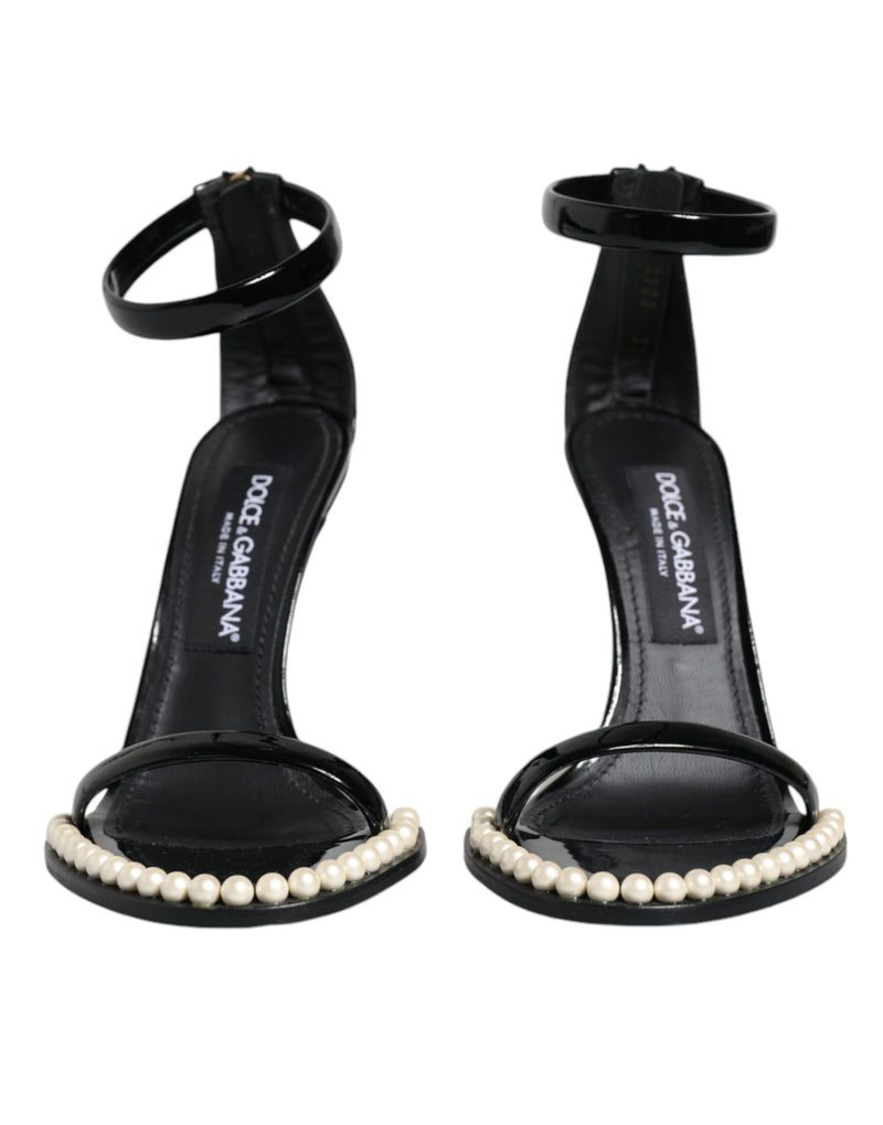 Sandales Dolce & Gabbana Keira en cuir noir avec perles synthétiques