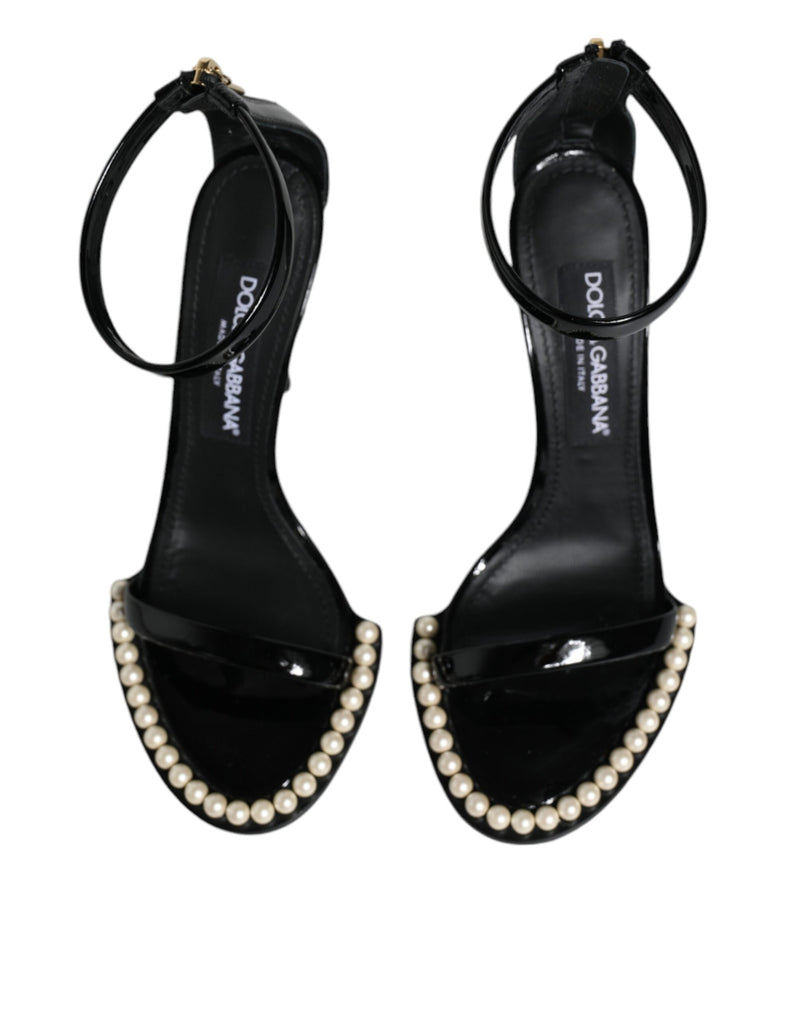 Sandales Dolce & Gabbana Keira en cuir noir avec perles synthétiques