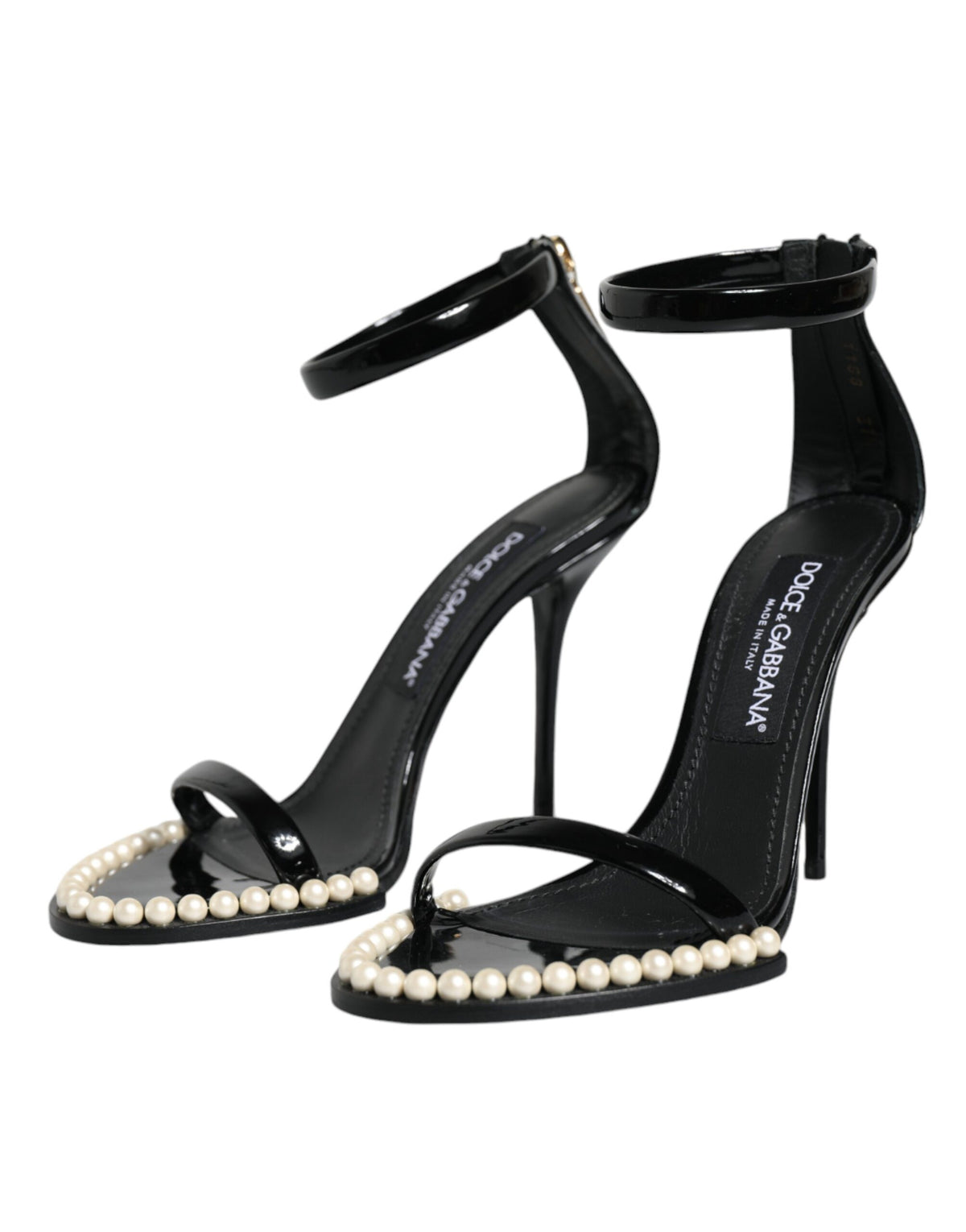 Sandales Dolce & Gabbana Keira en cuir noir avec perles synthétiques