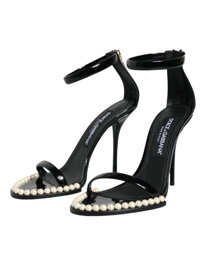 Sandales Dolce & Gabbana Keira en cuir noir avec perles synthétiques